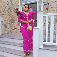 Elegant African Women’s Dress Suit – Luxury Mesh Fabric Fashion