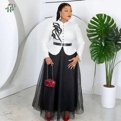 African Fashion Plus Size Long Sleeve Dress – Elegant Gauze Gown for Weddings and Daily Wear - Free Delivery Worldwide only at Flexi Africa
