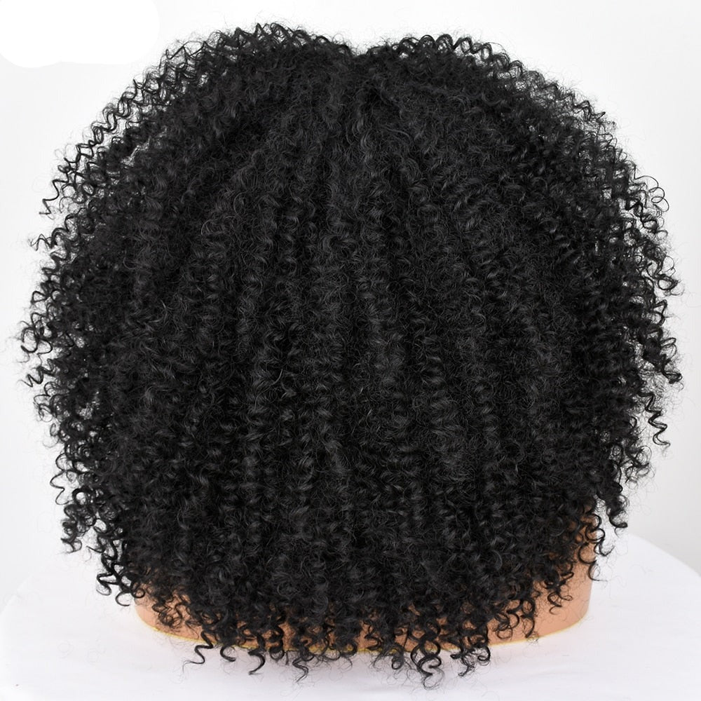 16" Short Kinky Curly Wig with Bangs Natural Synthetic Afro Hair Black Women - Free Delivery Worldwide only at Flexi Africa