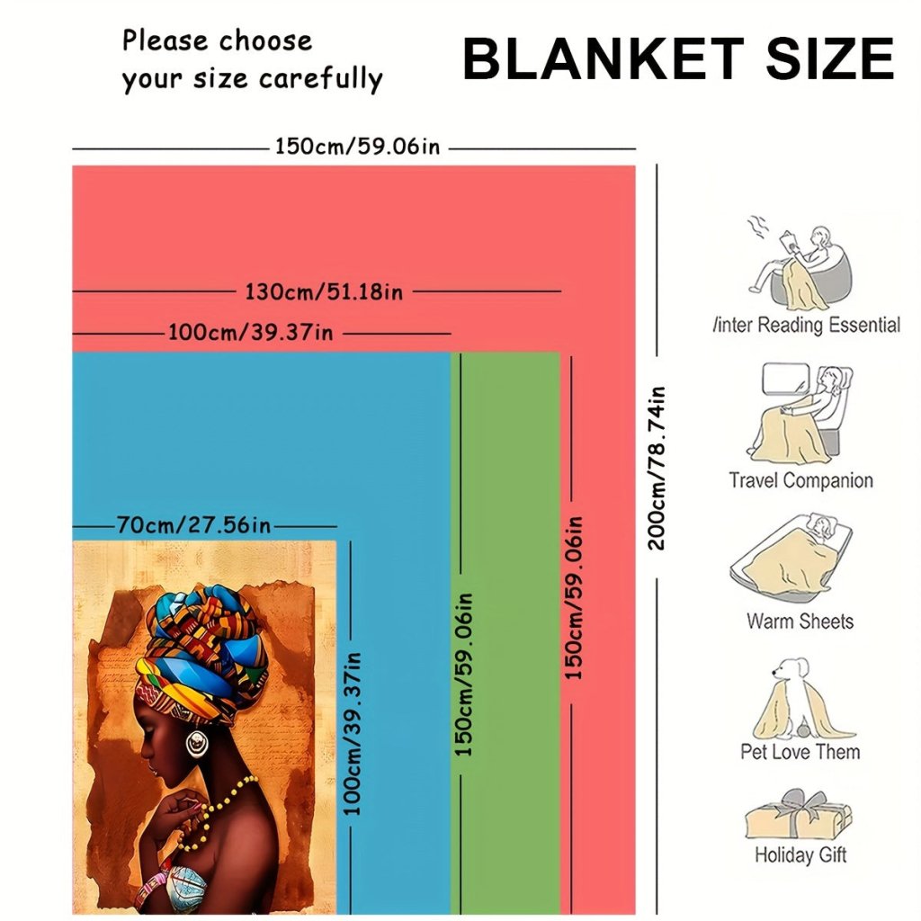 1PC Soft & Warm Flannel Blanket - Vibrant African Woman Pattern - Free Delivery Worldwide only at Flexi Africa