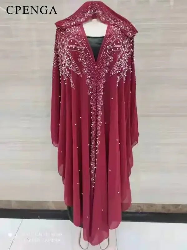 2022 New Muslim Robes Ladies Abaya African Dresses for Women Summer Chiffon Pearl Long Maxi Dress Traditional Clothing Plus Size - Free Delivery Worldwide only at Flexi Africa