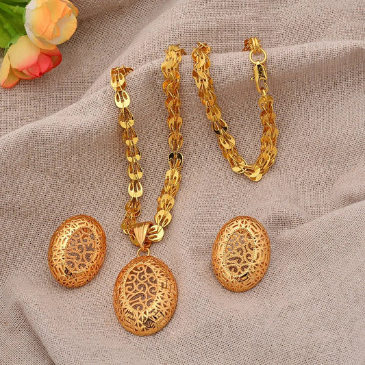 24K Jewelry sets wedding gold color for women African bridal gifts Women's necklace earrings pendants jewellery set wholesale - Free Delivery Worldwide only at Flexi Africa