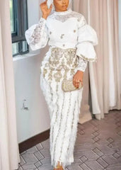 2PC African Wedding Party Ensemble: Autumn Elegance with Long Sleeve O-neck - Flexi Africa Free Delivery www.flexiafrica.com