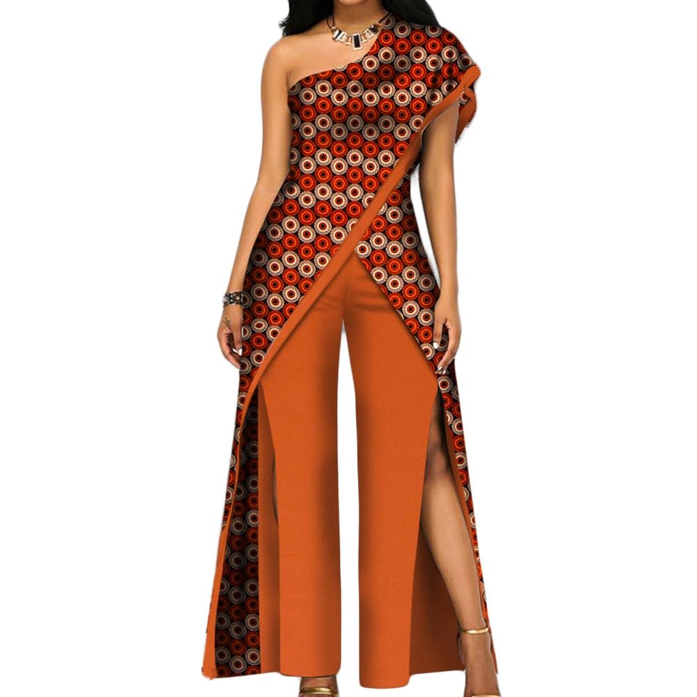 2PC African Women’s Ankara Pant Set – Stylish Off - Shoulder Top and Trousers - Free Delivery Worldwide only at Flexi Africa