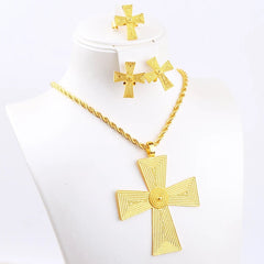 4PC Ethiopian Gold Cross Jewelry Set – Necklace, Earrings, Ring | African Party Accessories for Women & Girls - Free Delivery Worldwide only at Flexi Africa