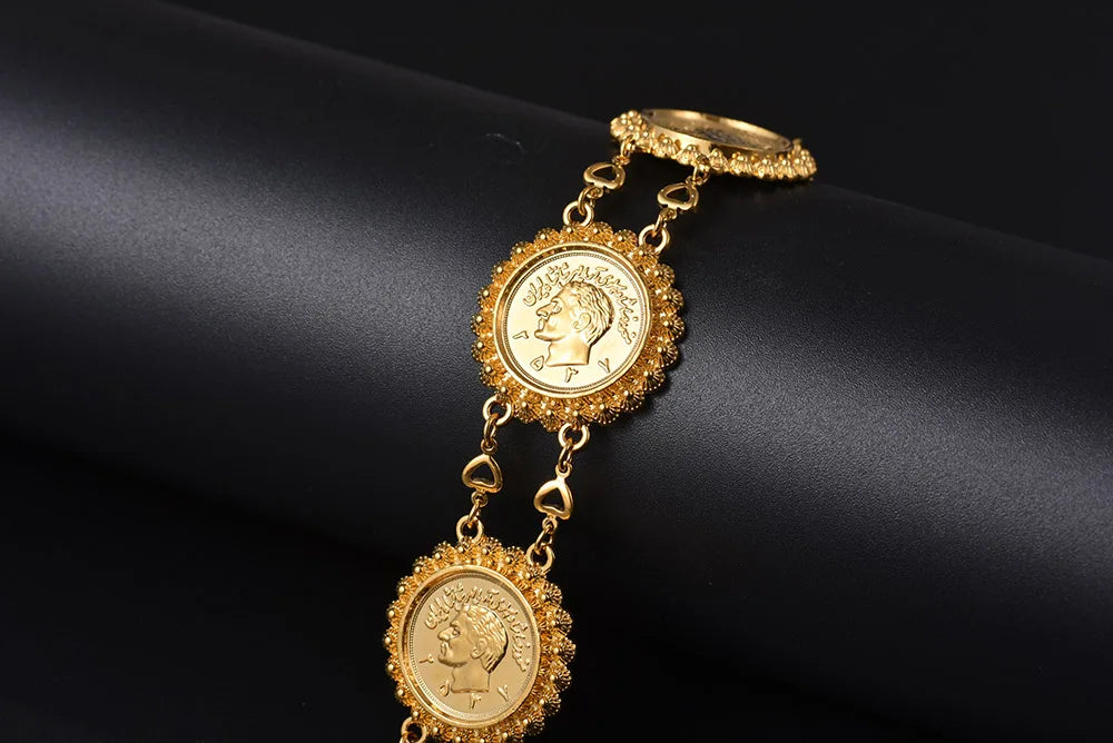 Gold Coin Necklace and Bracelet Jewelry Set for Women & Men – Middle Eastern African Inspired Gift - Free Delivery Worldwide only at Flexi Africa