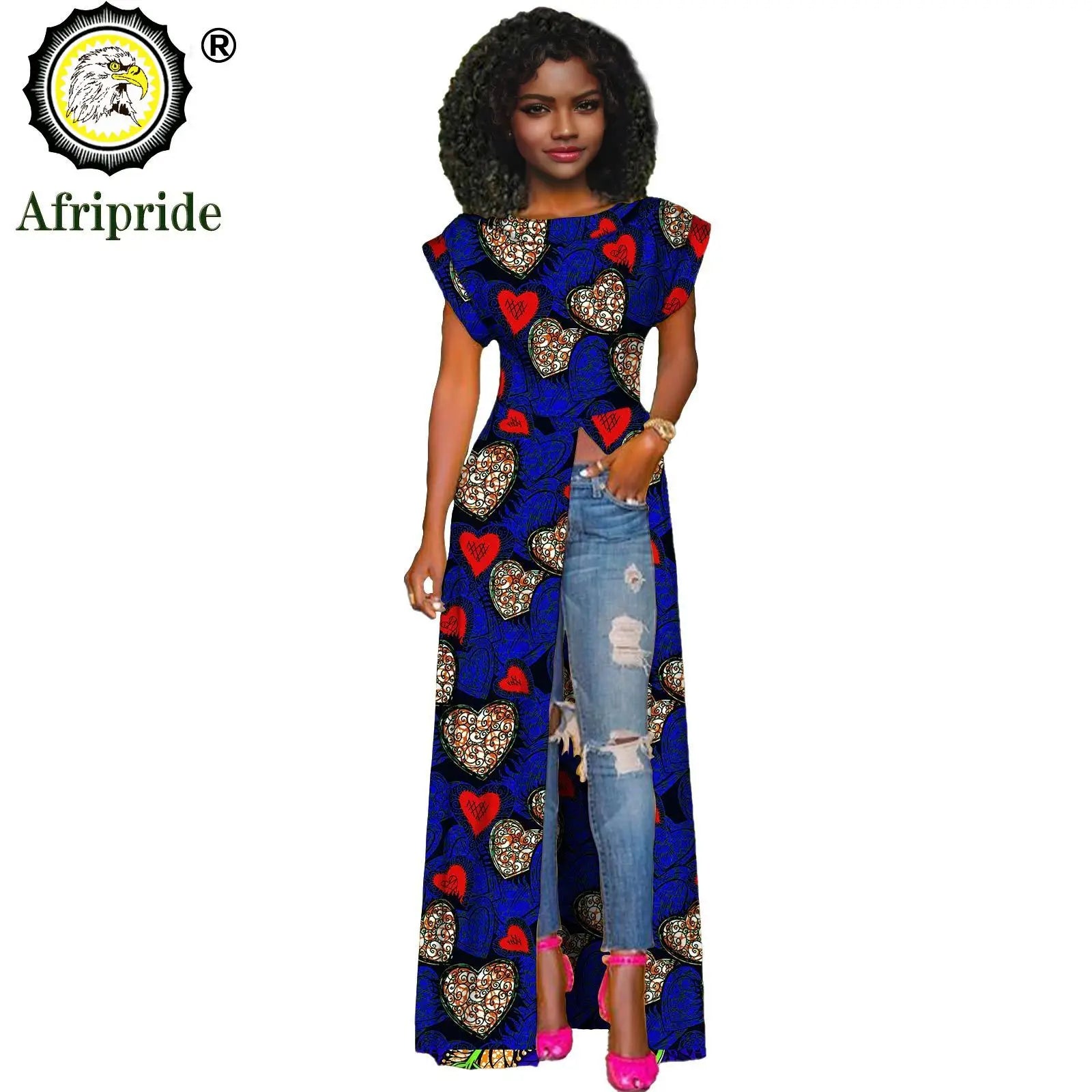 African Women's Long Trench Coat – Short Sleeve Bazin Riche Overcoat