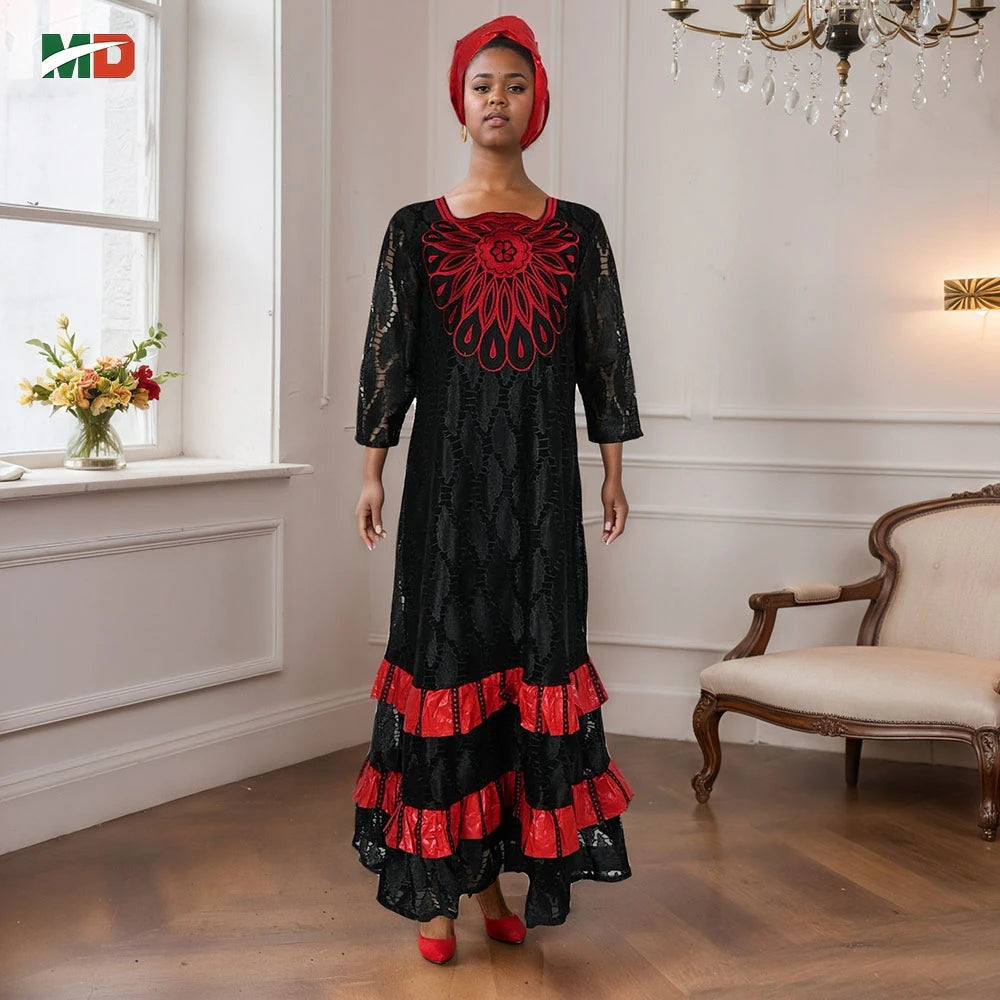 African Clothing for Women – Traditional Plus Size Floral Embroidered Dress