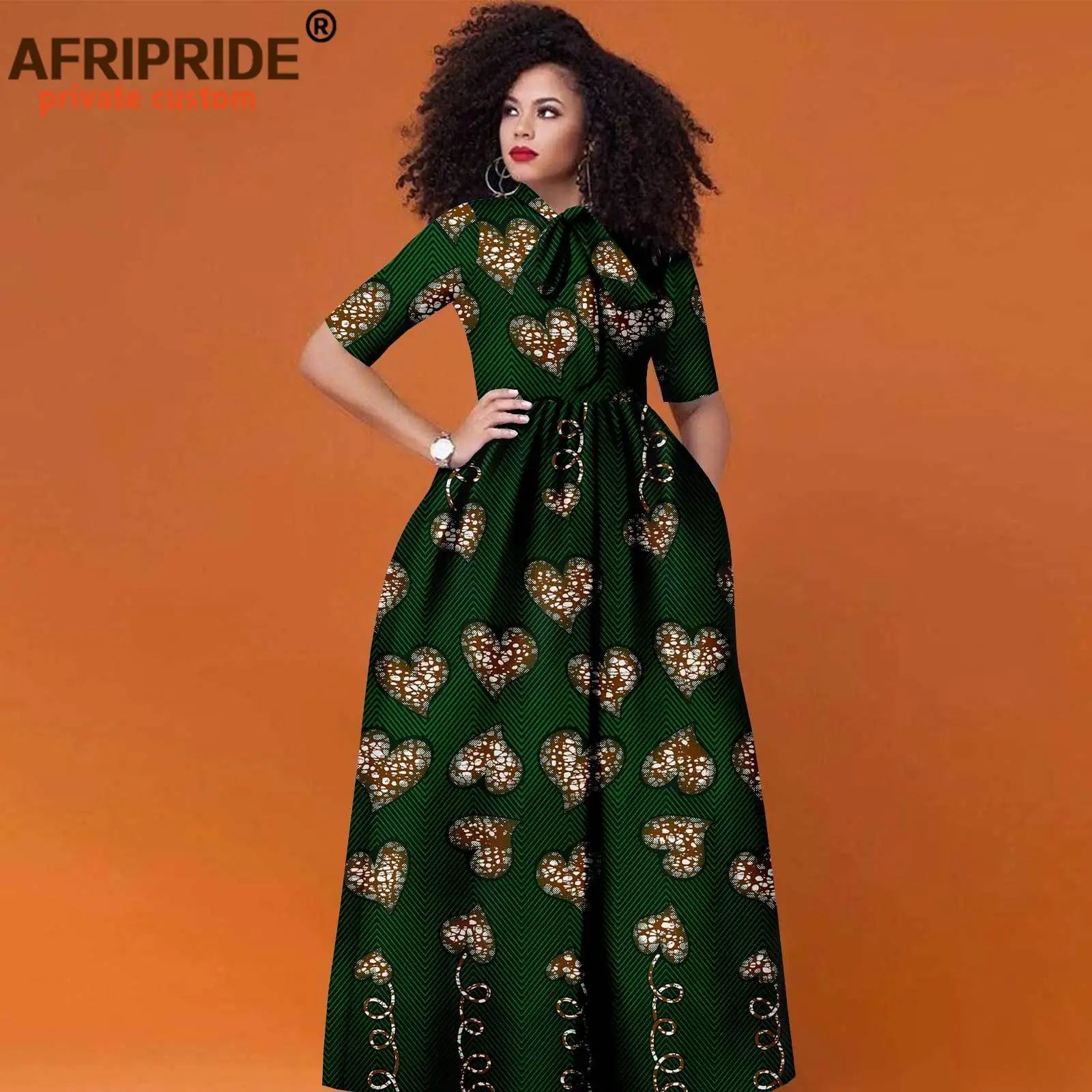 Women’s African Print Maxi Dress – Traditional High Waist Ankara Half Sleeve Attire