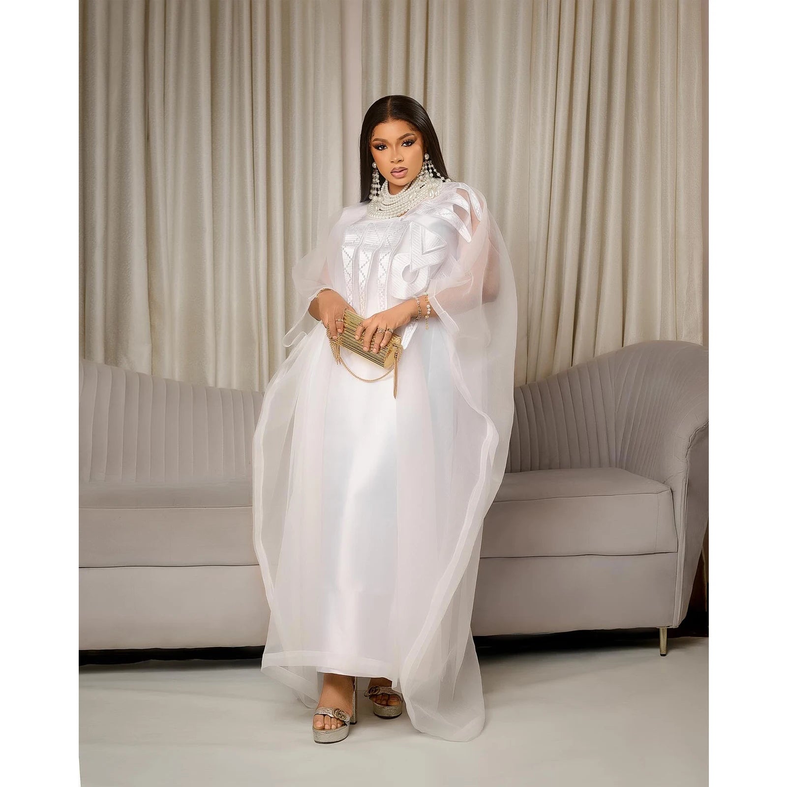 Buy Elegant African White Dress with Embroidery | Plus Size Women's Party & Church Attire for only $40.85 at Flexi Africa!