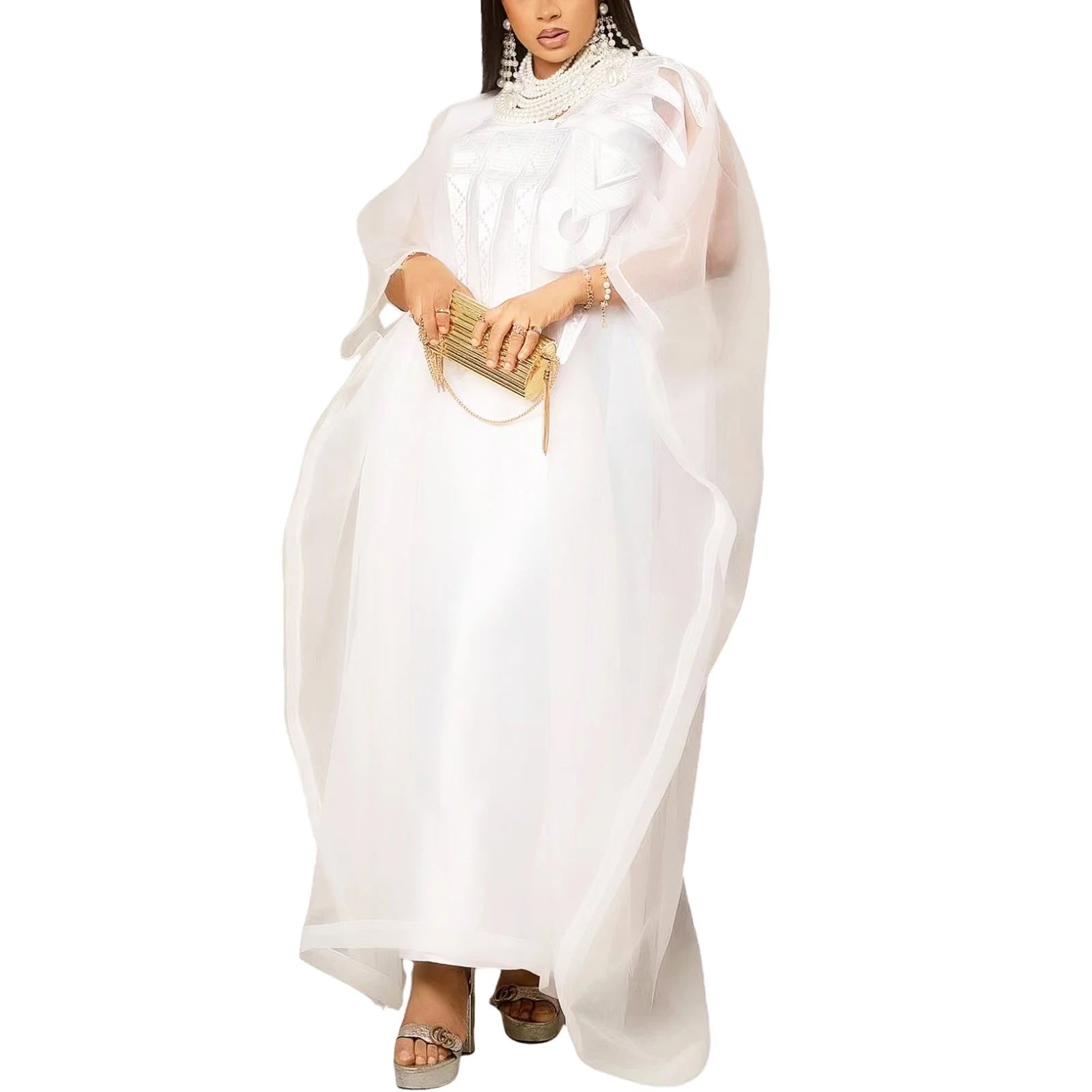 Buy Elegant African White Dress with Embroidery | Plus Size Women's Party & Church Attire for only $40.85 at Flexi Africa!