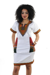 Stylish African-Inspired Knee-Length Dress – Short Sleeve V-Neck for Women