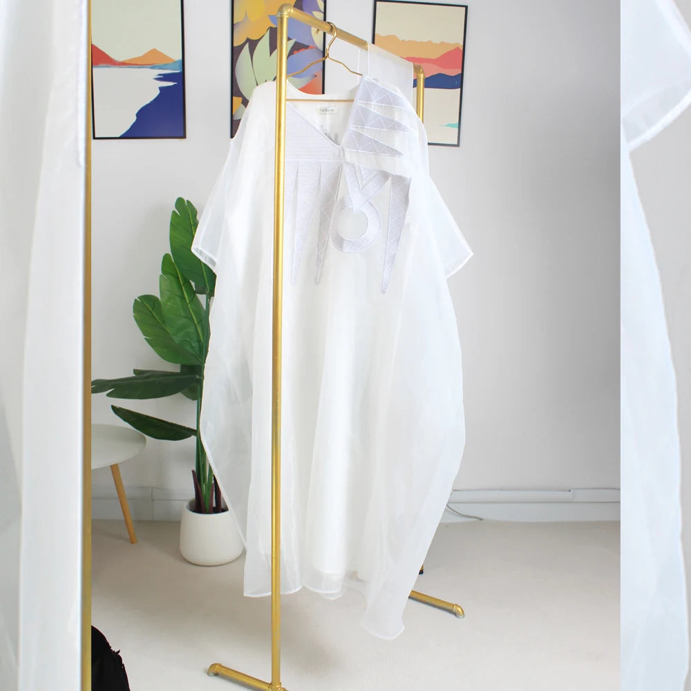 Buy Elegant African White Dress with Embroidery | Plus Size Women's Party & Church Attire for only $40.85 at Flexi Africa!