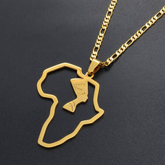 Africa Map Nefertiti Pendant Necklaces in Gold - Free Delivery Worldwide only at Flexi Africa