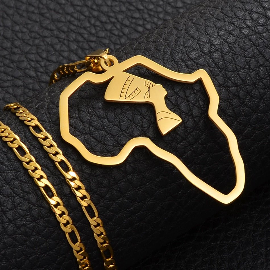 Africa Map Nefertiti Pendant Necklaces in Gold - Free Delivery Worldwide only at Flexi Africa