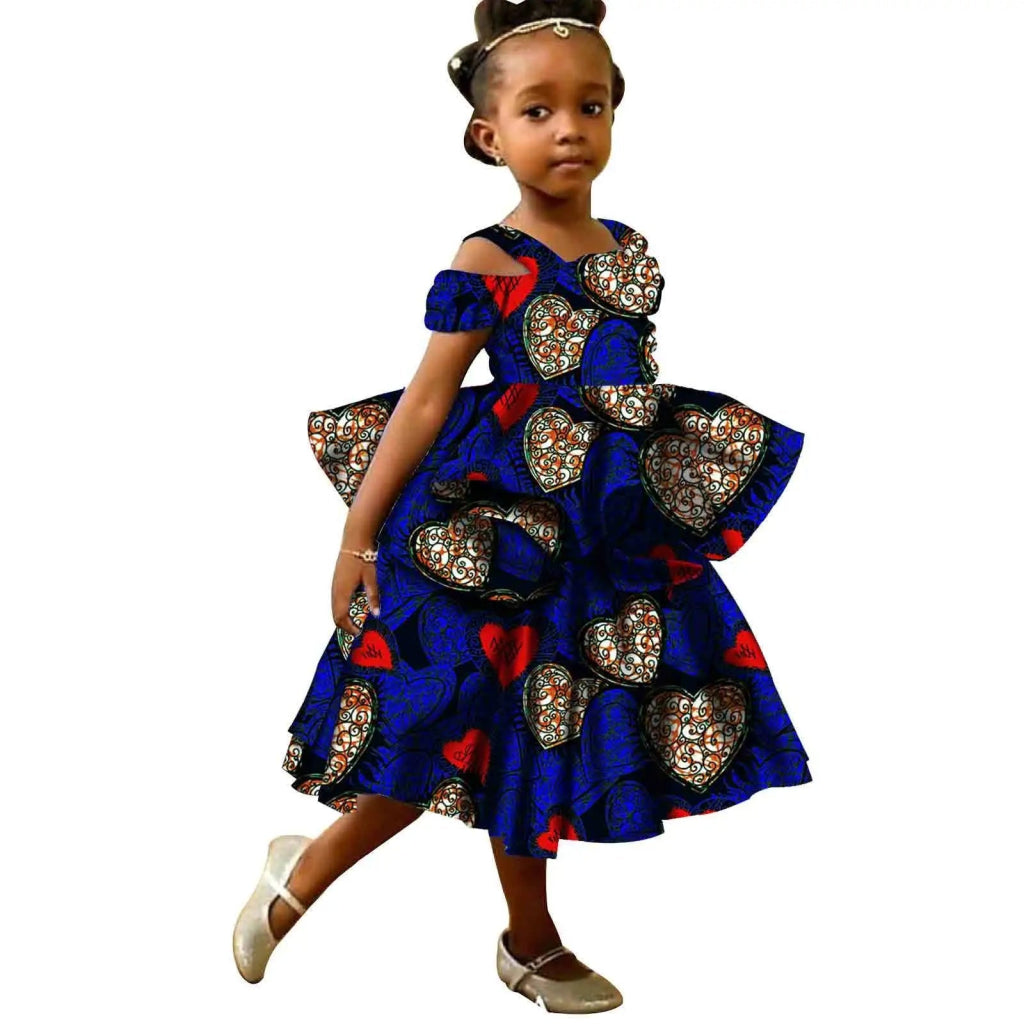 African Ankara Dress for Girls – Double - Layer Ruffles Bazin Riche Kids Party Dress - Free Delivery Worldwide only at Flexi Africa