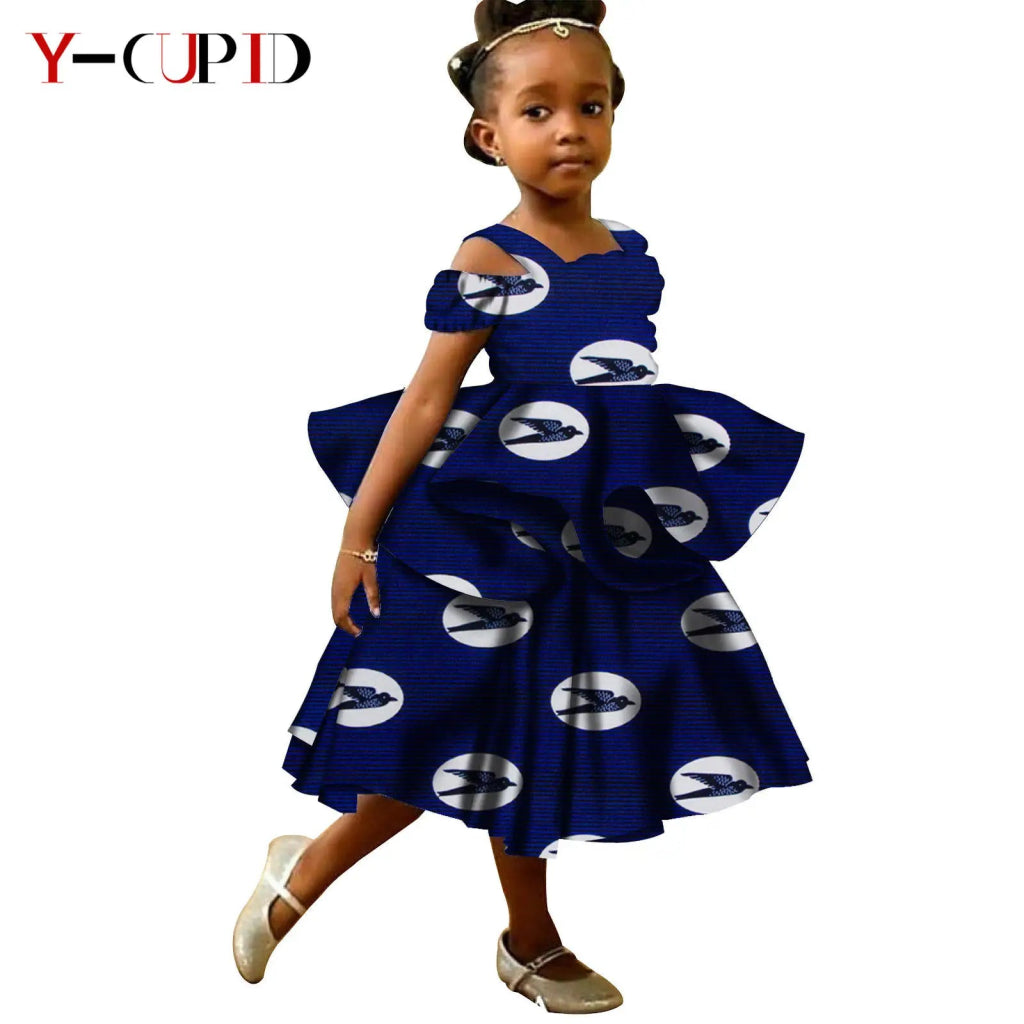 African Ankara Dress for Girls – Double - Layer Ruffles Bazin Riche Kids Party Dress - Free Delivery Worldwide only at Flexi Africa