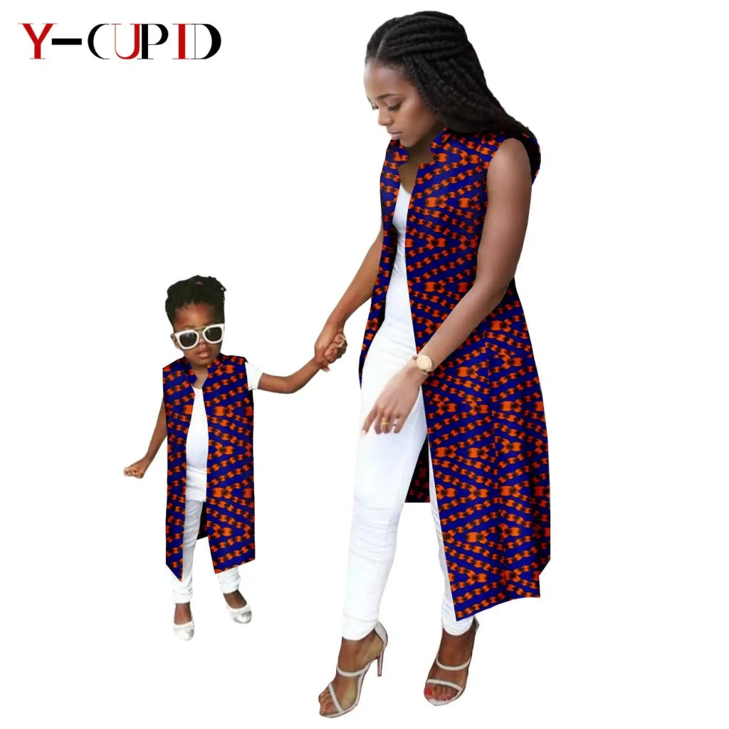 African Ankara Long Vest – Dashiki Cotton Mother Daughter Matching Outfit - Free Delivery Worldwide only at Flexi Africa