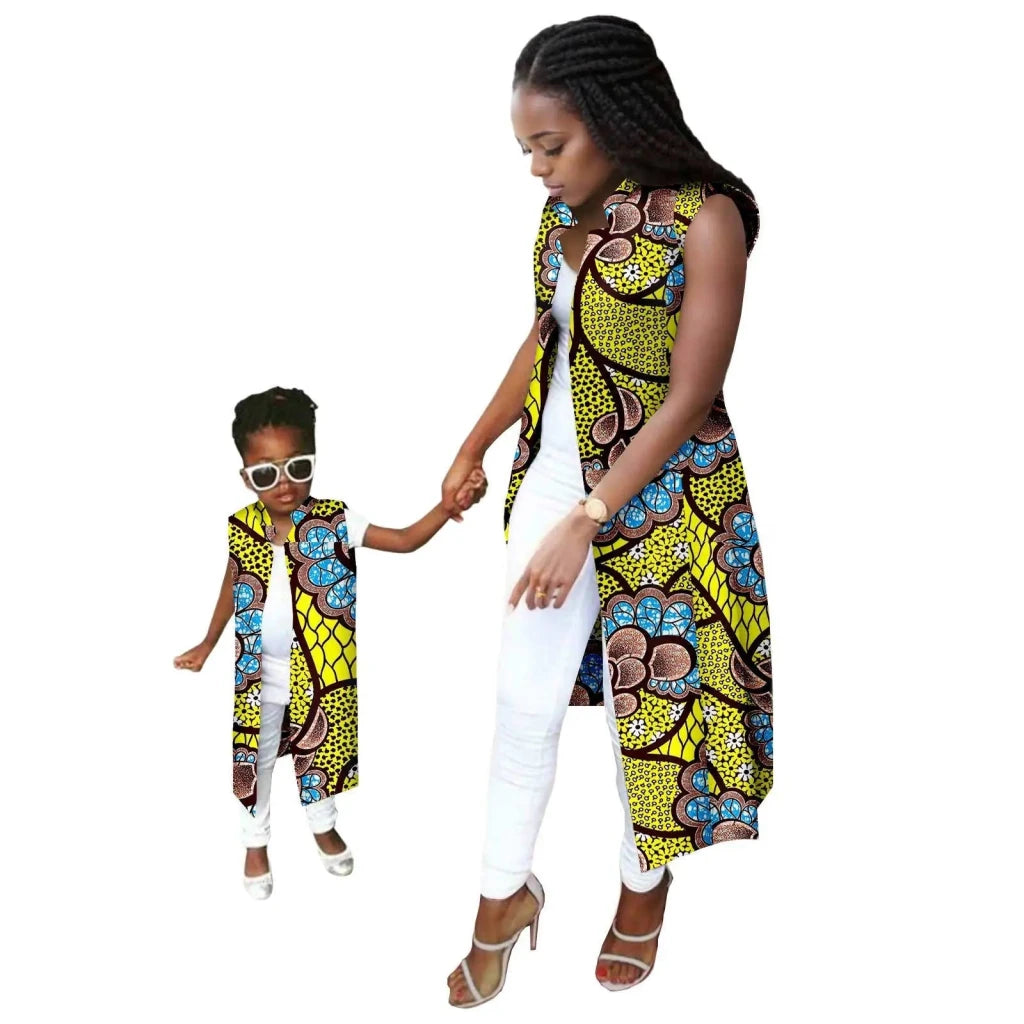 African Ankara Long Vest – Dashiki Cotton Mother Daughter Matching Outfit - Free Delivery Worldwide only at Flexi Africa