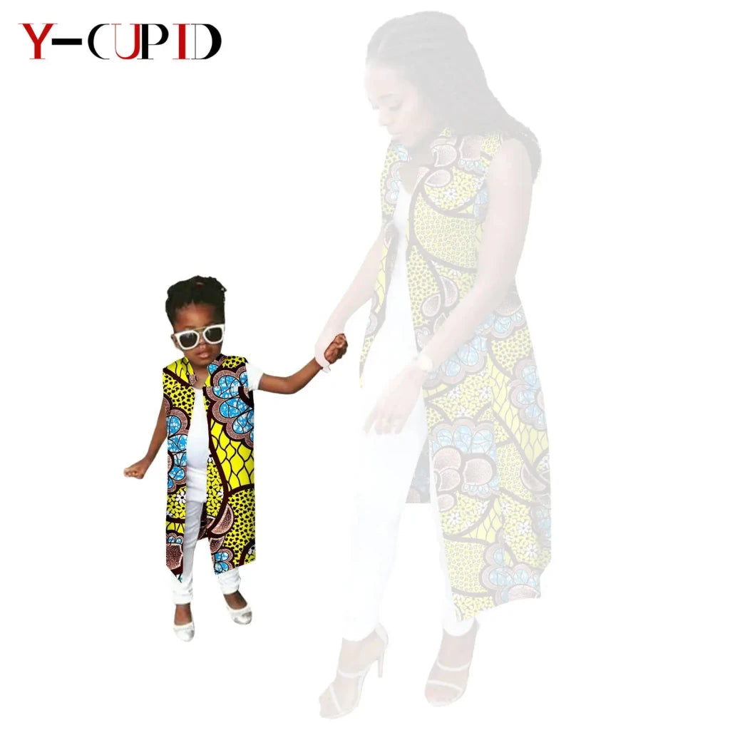 African Ankara Long Vest – Dashiki Cotton Mother Daughter Matching Outfit - Free Delivery Worldwide only at Flexi Africa