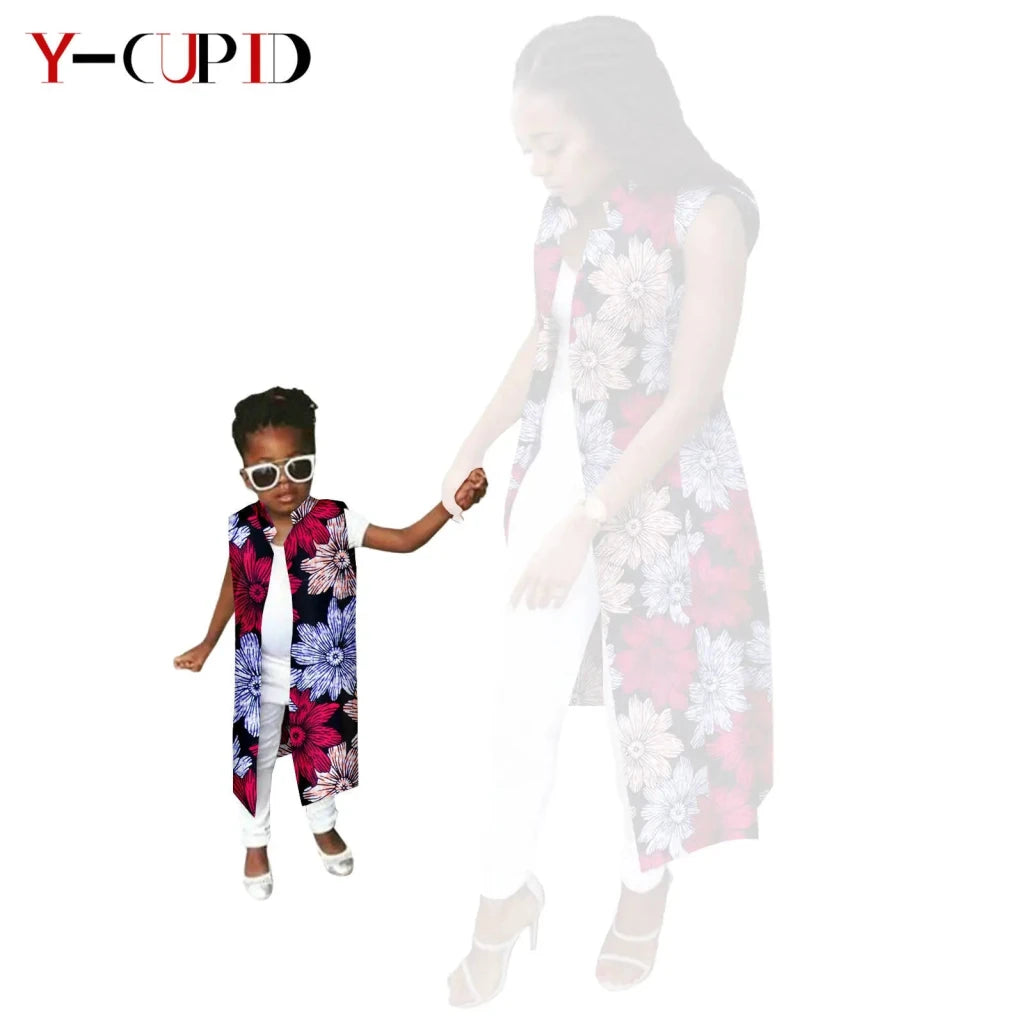 African Ankara Long Vest – Dashiki Cotton Mother Daughter Matching Outfit - Free Delivery Worldwide only at Flexi Africa