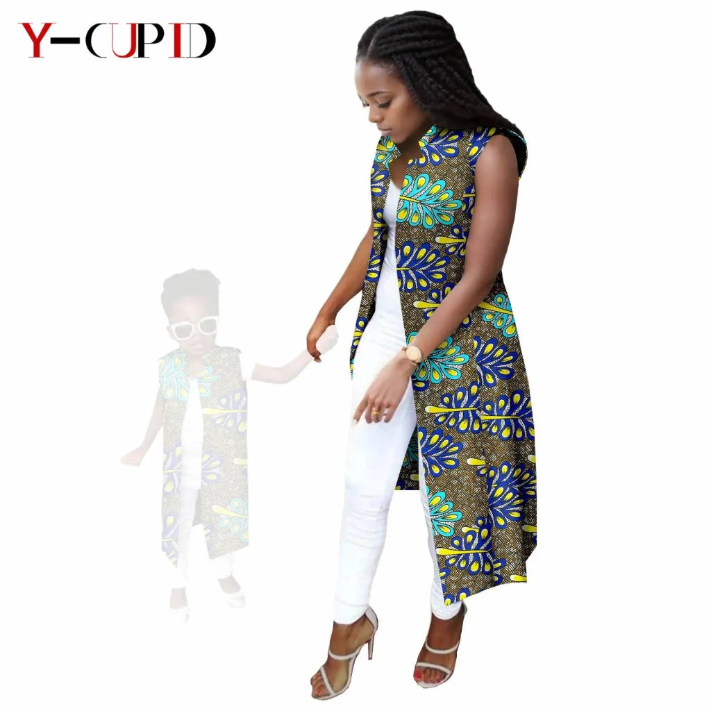 African Ankara Long Vest – Dashiki Cotton Mother Daughter Matching Outfit - Free Delivery Worldwide only at Flexi Africa