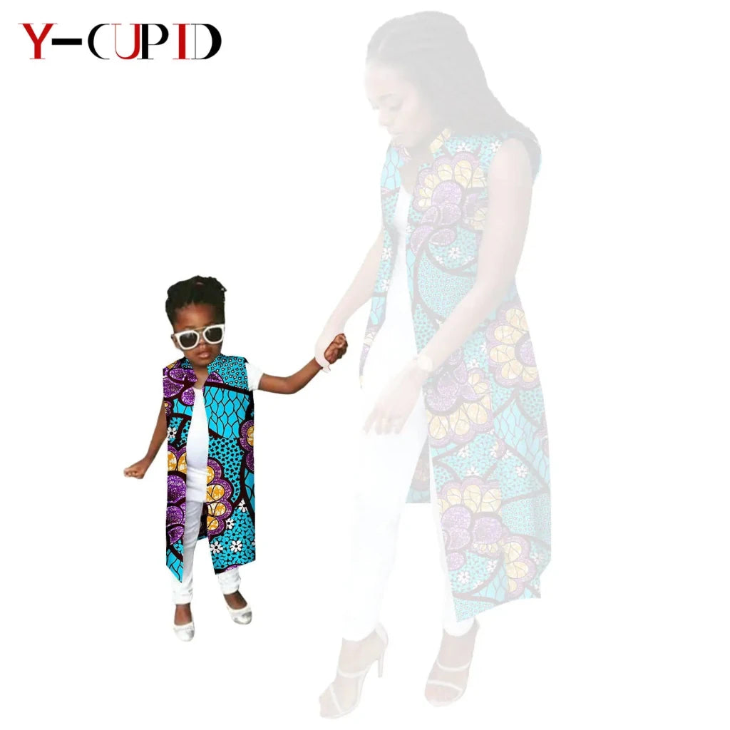 African Ankara Long Vest – Dashiki Cotton Mother Daughter Matching Outfit - Free Delivery Worldwide only at Flexi Africa