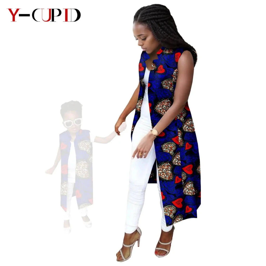 African Ankara Long Vest – Dashiki Cotton Mother Daughter Matching Outfit - Free Delivery Worldwide only at Flexi Africa