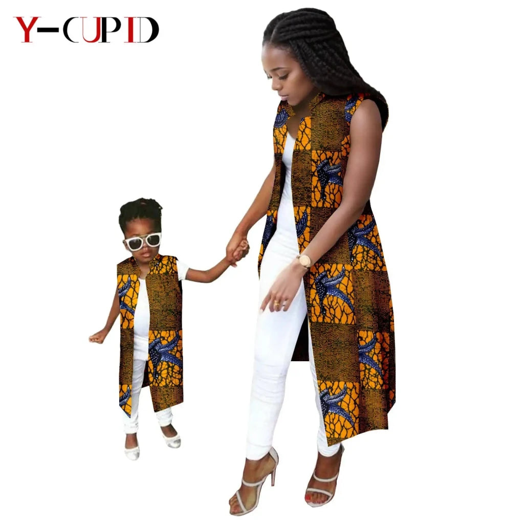 African Ankara Long Vest – Dashiki Cotton Mother Daughter Matching Outfit - Free Delivery Worldwide only at Flexi Africa