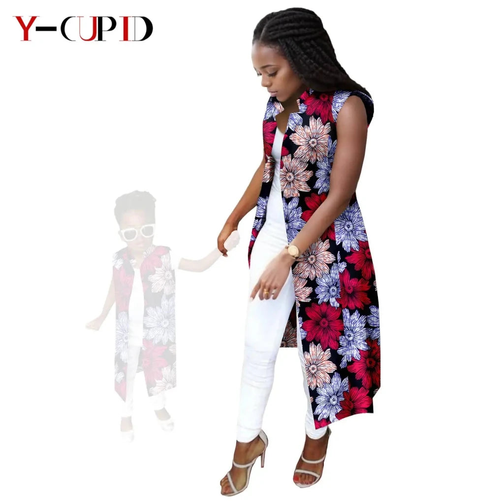 African Ankara Long Vest – Dashiki Cotton Mother Daughter Matching Outfit - Free Delivery Worldwide only at Flexi Africa