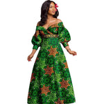 African Ankara Off Shoulder Maxi Dress – Deep V - Neck High Waist Long Dress - Free Delivery Worldwide only at Flexi Africa