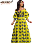 African Ankara Off Shoulder Maxi Dress – Deep V - Neck High Waist Long Dress - Free Delivery Worldwide only at Flexi Africa