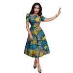 Buy African Print Collar Mid-Calf Dress – Short Sleeve Elegant Party & Casual Wear for only $56.54 at Flexi Africa!