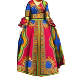 African Ankara Print Long Dress for Women – Draped Bazin Riche Dashiki Style - Free Delivery Worldwide only at Flexi Africa