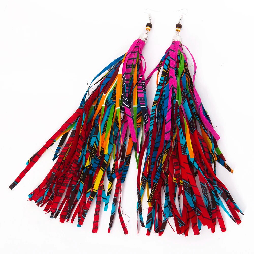 African Ankara Tassel Earrings – Handmade Boho Long Tribal Fabric Jewelry - Free Delivery Worldwide only at Flexi Africa