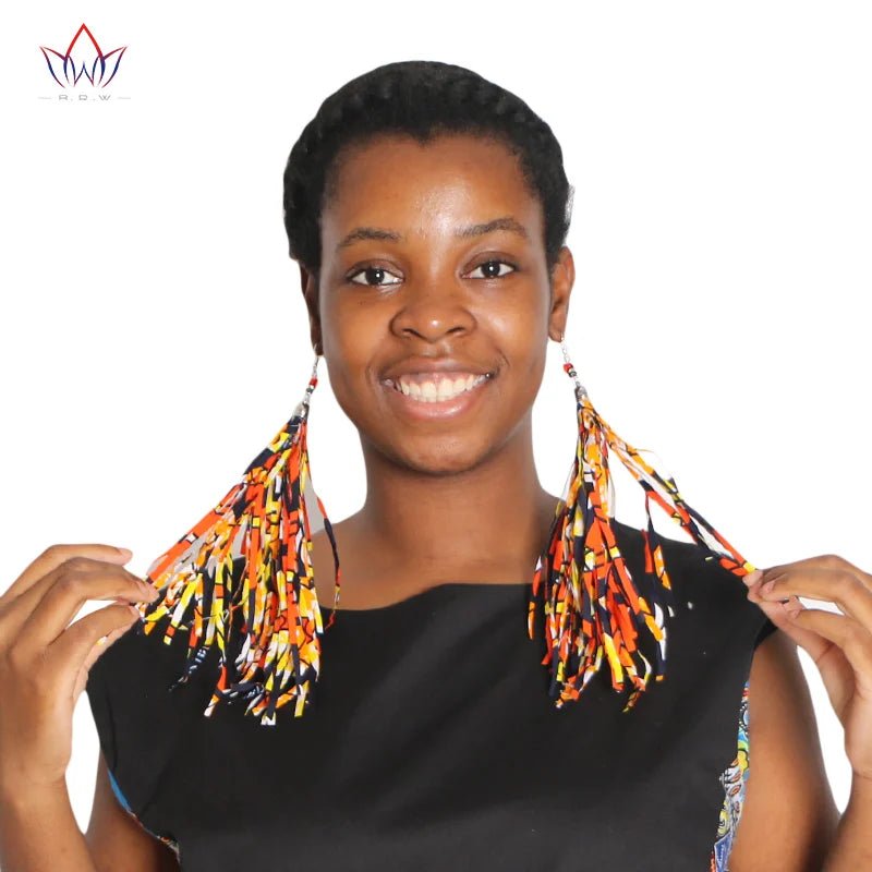African Ankara Tassel Earrings – Handmade Boho Long Tribal Fabric Jewelry - Free Delivery Worldwide only at Flexi Africa