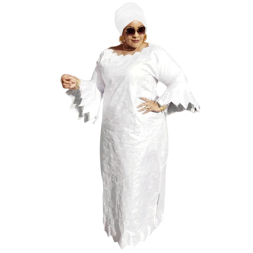 African Bazin Riche Plus Size Dress – Elegant Embroidered Party & Church Dress - Free Delivery Worldwide only at Flexi Africa