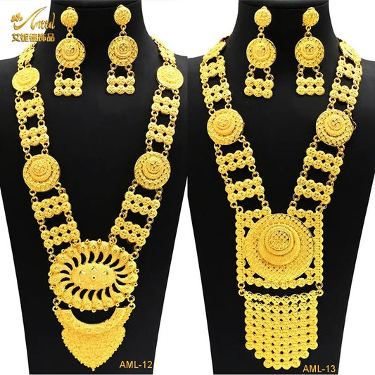 African Bridal Wedding Party Jewelry Set: Gold-Colored Necklace, Earrings, and Big Pendant Ensemble - Flexi Africa FREE POST