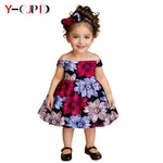 African Clothes for Kids Girls – Ankara Print Slash Neck Party Dress with Bow Headband - Free Delivery Worldwide only at Flexi Africa