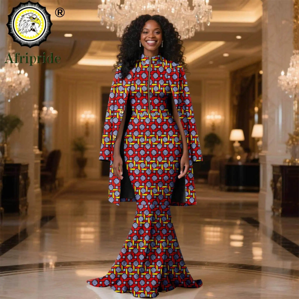 African Clothes for Women 2PC Set – Single Breasted Jacket and Zipper Maxi Dress Ankara Print Outfit - Free Delivery Worldwide only at Flexi Africa