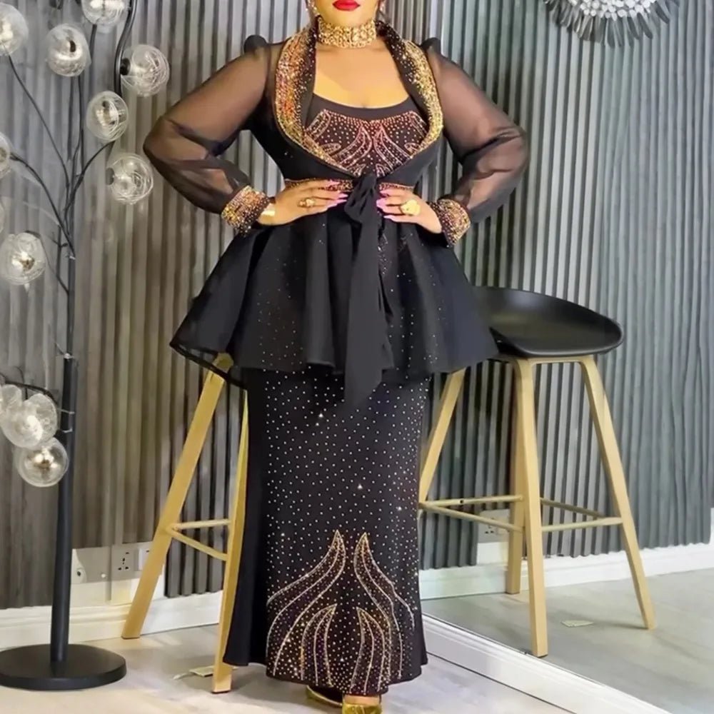 African Dashiki 2PC Set for Women – Diamond Embellished Evening Gown with Matching Coat - Free Delivery Worldwide only at Flexi Africa