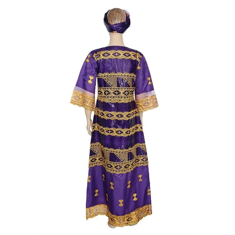 African Dashiki Maxi Dress: Bazin Embroidery, Beading, and Lace Robe for Wedding Party Elegance - Free Delivery Worldwide