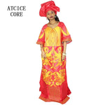 African Dress For Woman Bazin Riche Embroidery Design Floor Length Dress With Scarf - Free Delivery Worldwide only at Flexi Africa