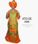 African Dress For Woman Bazin Riche Embroidery Design Floor Length Dress With Scarf - Free Delivery Worldwide only at Flexi Africa