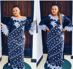 African Dresses For Woman New Fashion African Bazin Riche Embroidery Design Dress - Free Delivery Worldwide only at Flexi Africa