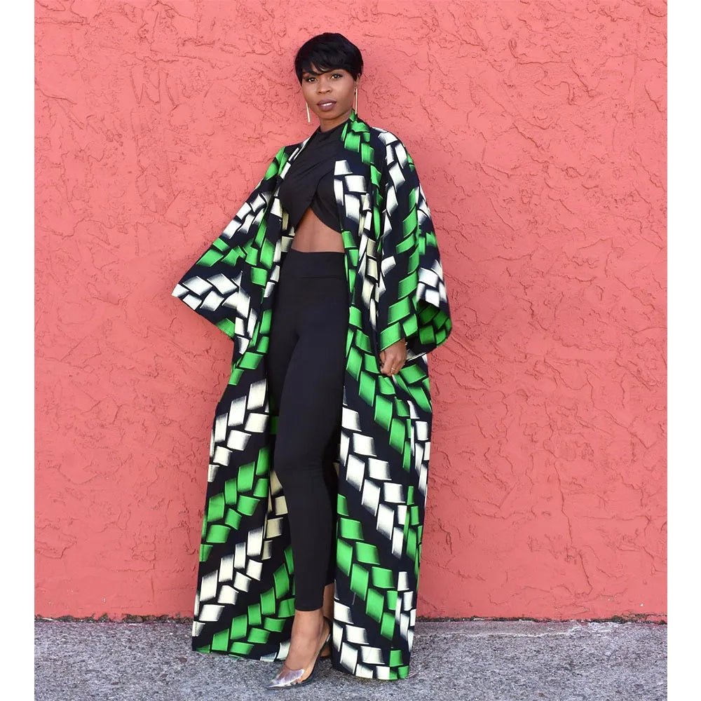 African Dresses for Women African Ethnic Print Loose Long Trench Coat Streetwear Dashiki African Clothes - Flexi Africa