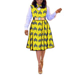 African Dresses for Women Match Print Bow Tie V - Neck Sleeve African Clothes Ankara Print Outfits Plus Size Bazin Riche S2025041 - Free Delivery Worldwide only at Flexi Africa