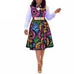 African Dresses for Women Match Print Bow Tie V - Neck Sleeve African Clothes Ankara Print Outfits Plus Size Bazin Riche S2025041 - Free Delivery Worldwide only at Flexi Africa
