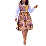 African Dresses for Women Match Print Bow Tie V - Neck Sleeve African Clothes Ankara Print Outfits Plus Size Bazin Riche S2025041 - Free Delivery Worldwide only at Flexi Africa