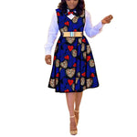 African Dresses for Women Match Print Bow Tie V - Neck Sleeve African Clothes Ankara Print Outfits Plus Size Bazin Riche - Free Delivery Worldwide only at Flexi Africa